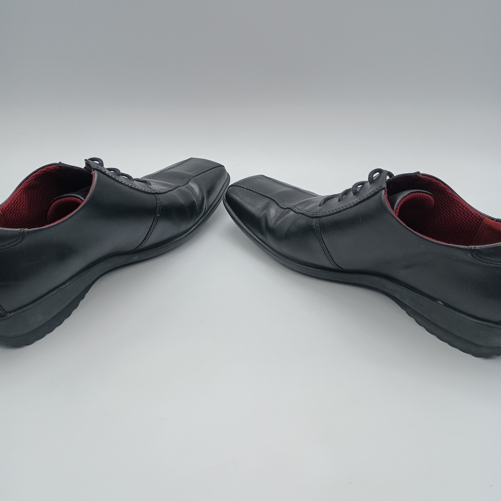 ECCO Black Leather Square Toe Lace Up Oxford Shoes Red Lining Womens 37 - Picture 5 of 8